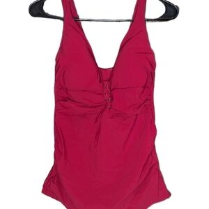 Profile by Gottex Shirred Tummy-Control Tankini Top Swim Ruby Red Size 34 D